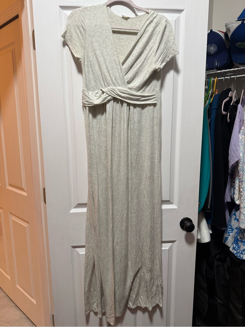 Pinkblush Maternity Beige Draped Maxi Dress